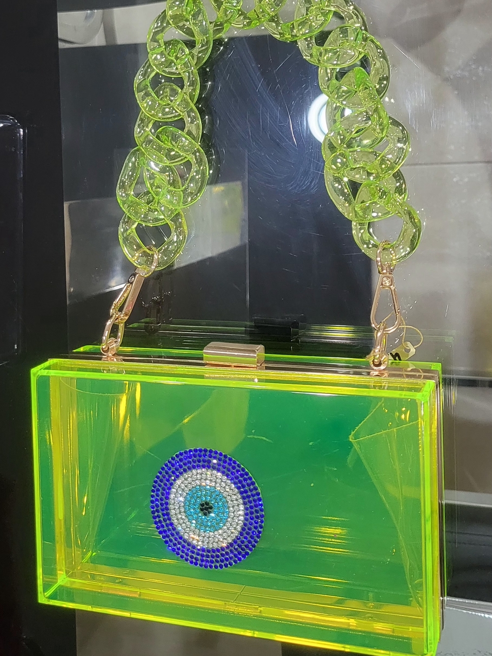 Transparent Neon YELLOW Acrylic Clutch with Evil Eye Accent